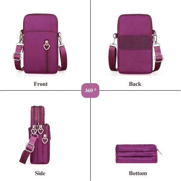 Women's Purple 2 Small Crossbody Waterproof Nylon Purse Mini Shoulder Travel Bag - Picture 3 of 7